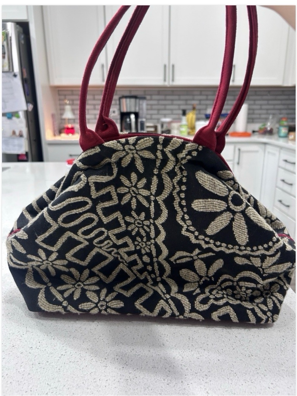 Atenti Purse The Doctors Bag Canvas Floral Contemporary Handbag Black Ivory Red